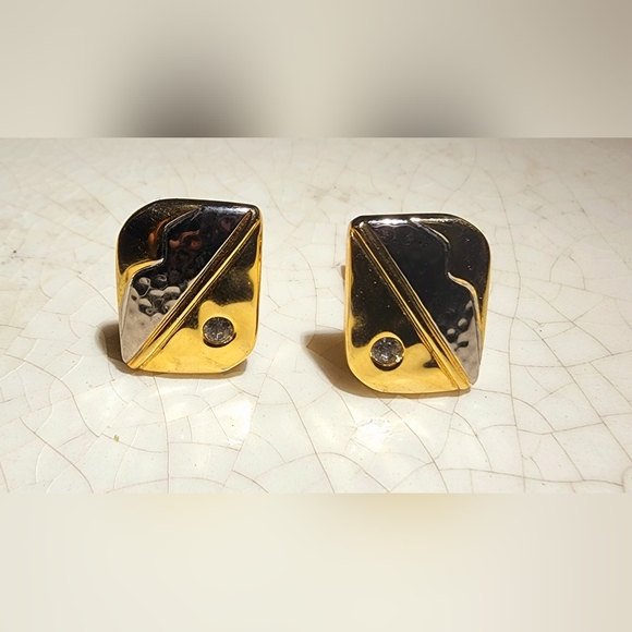 Vintage NWOT gold and silver with clear stones cufflinks, art deco - Picture 2 of 5